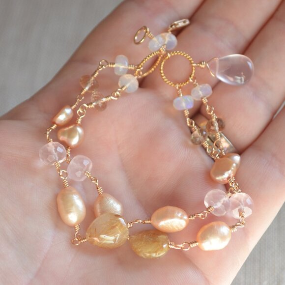 Gold Double Strand Bracelet with Golden Rutilated Quartz Made in Canada - Picture 9 of 9